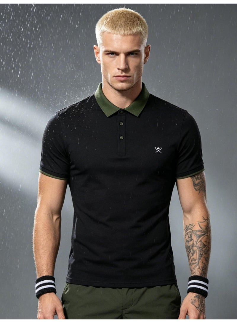 Hackett London Polo shirt with LOGO printing logo and contrast collar breathable leisure sports short sleeve shirt with slim POLO for men and women. - Image 3