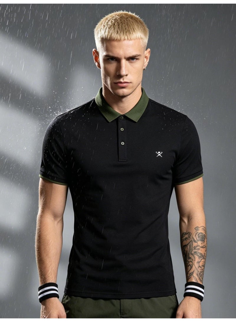 Hackett London Polo shirt with LOGO printing logo and contrast collar breathable leisure sports short sleeve shirt with slim POLO for men and women. - Image 1