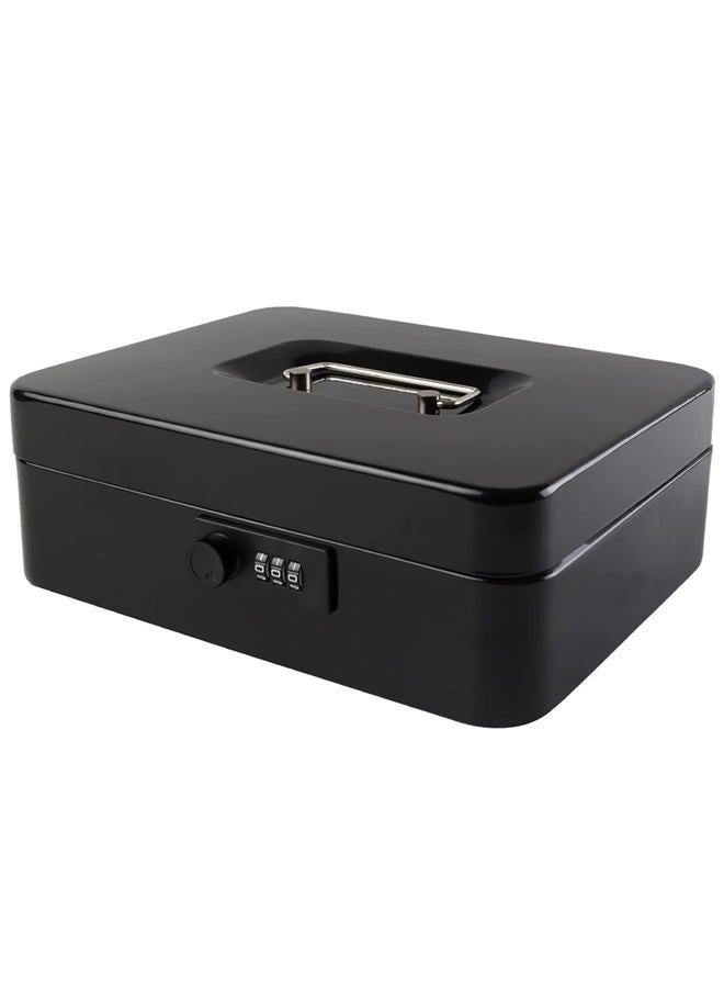 KYODOLED Large Cash Box with Combination Lock Safe Metal Money Box with Money Tray for Security Lock Box 9.84"x 7.87"x 3.54" Black Large - Image 1