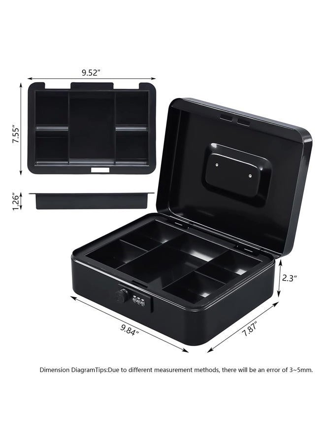 KYODOLED Large Cash Box with Combination Lock Safe Metal Money Box with Money Tray for Security Lock Box 9.84"x 7.87"x 3.54" Black Large - Image 5