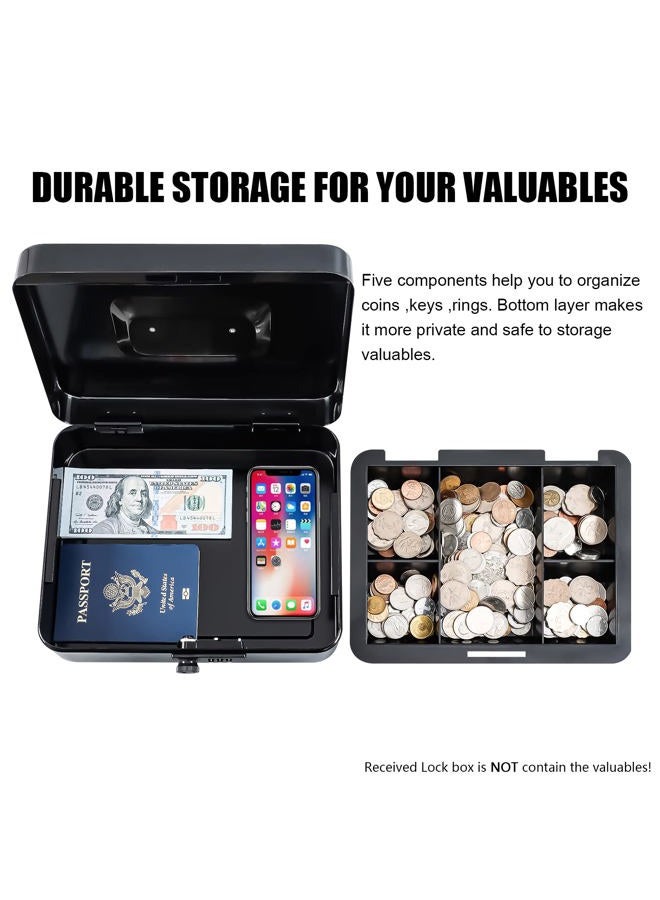 KYODOLED Large Cash Box with Combination Lock Safe Metal Money Box with Money Tray for Security Lock Box 9.84"x 7.87"x 3.54" Black Large - Image 4