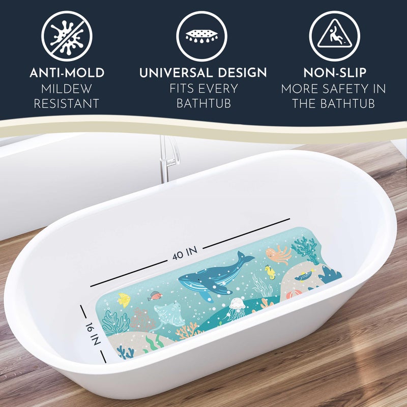 Homerella Bathtub Mat Non Slip Anti Mold for Kids 40x16 - homerellaÂ® Bath Mat for Tub, BPA Free, Incl. 2 Hooks, Washable Shower Mat Non Slip Anti Mold, Shower Mats for Inside Shower, EU Certified - Image 2