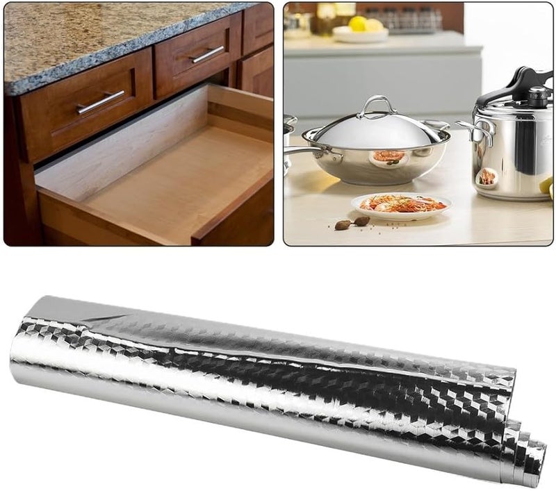 Waterproof Oil Proof Self Adhesive Aluminum Foil Sticker For Kitchen Cabinet Wall Tile Cover 40cm x 1M Silver Roll - Image 4