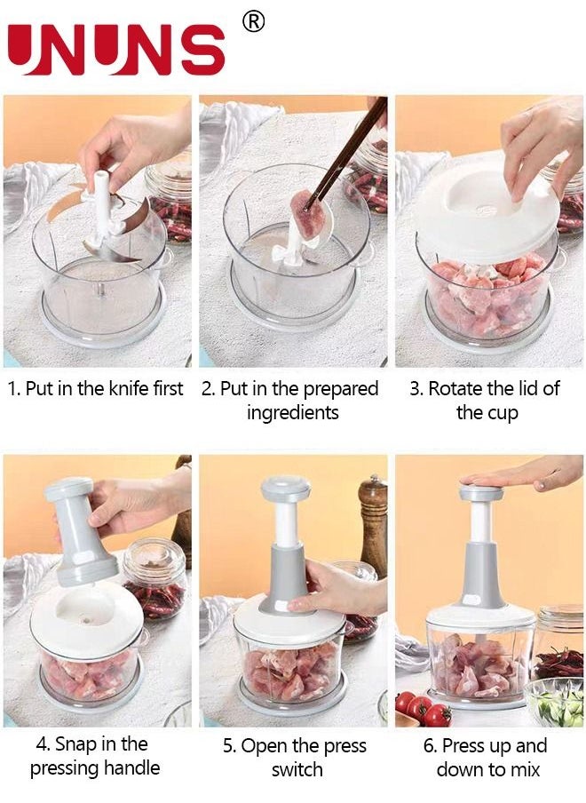 UNUNS - Manual Food Chopper,3 In 1 Push Handle Vegetable Chopper 1.5L Liter,Drainer Basket,Easy To Chop Vegetables,Fruits,Herbs,Salsa,Egg,Salad - Image 1