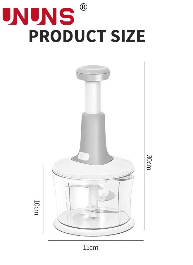 UNUNS - Manual Food Chopper,3 In 1 Push Handle Vegetable Chopper 1.5L Liter,Drainer Basket,Easy To Chop Vegetables,Fruits,Herbs,Salsa,Egg,Salad - Image 1