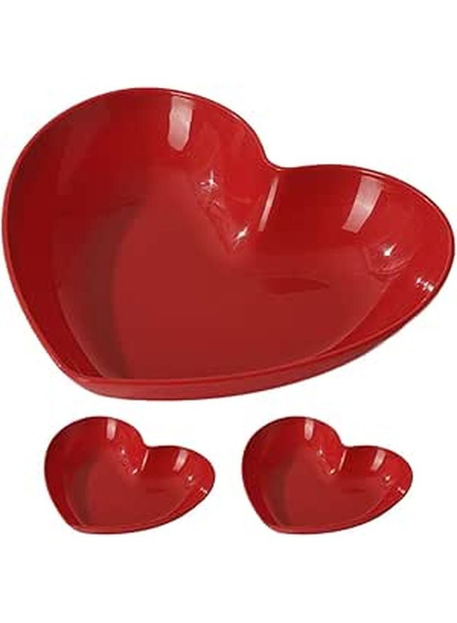 Red Heart Shaped Dessert Plates Set of 3 Reusable Snack Serving Trays for Kitchen Party - Image 1