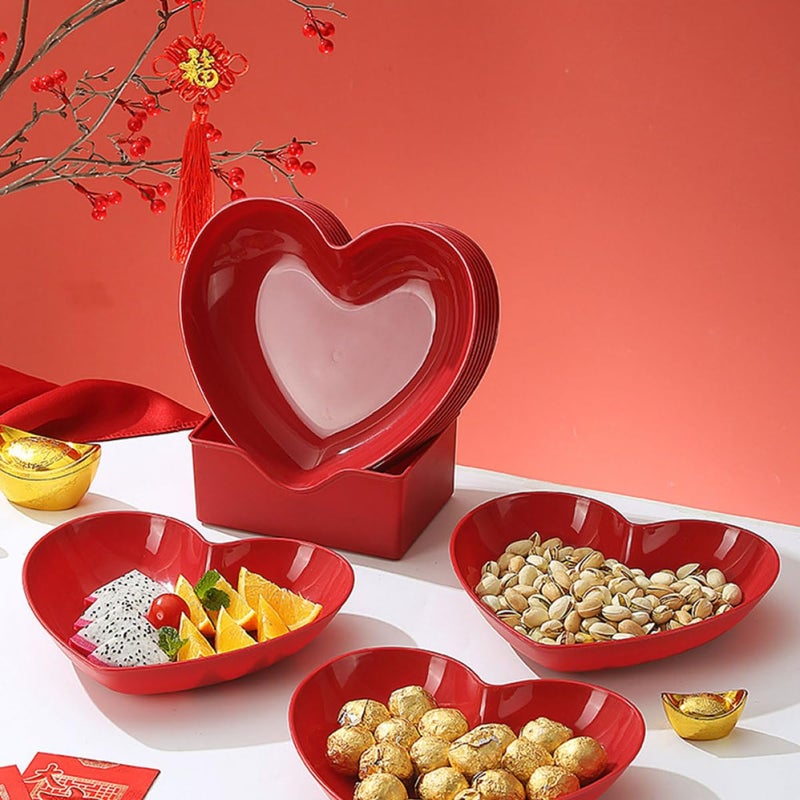 Red Heart Shaped Dessert Plates Set of 3 Reusable Snack Serving Trays for Kitchen Party - Image 5