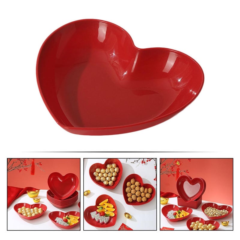 Red Heart Shaped Dessert Plates Set of 3 Reusable Snack Serving Trays for Kitchen Party - Image 4
