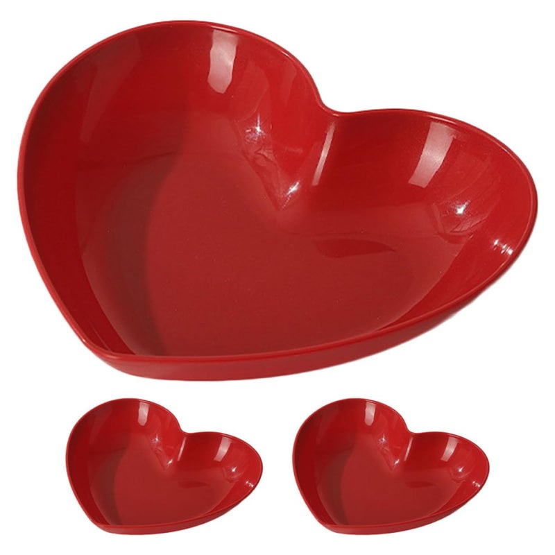 Red Heart Shaped Dessert Plates Set of 3 Reusable Snack Serving Trays for Kitchen Party - Image 2