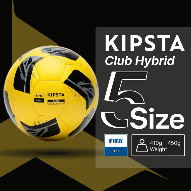 KIPSTA كرة قدم احترافية هجينة معتمدة بحجم 5 من البولي يوريثان (صفراء) - Image 2