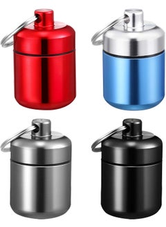 Patelai 4 Pieces keychain pill holder Waterproof Aluminum Pill Case Box Aluminum Case Box with Keychain for Purse for Travel, Foam Storage Case, Multicolor 