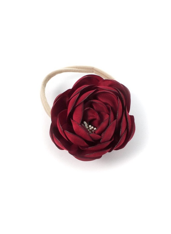 My Lello Baby Girl Ranunculus Flower Stretchy Nylon Elastic Headbands Set 2pcs - Medium - Scarlet/Old Gold - Image 2