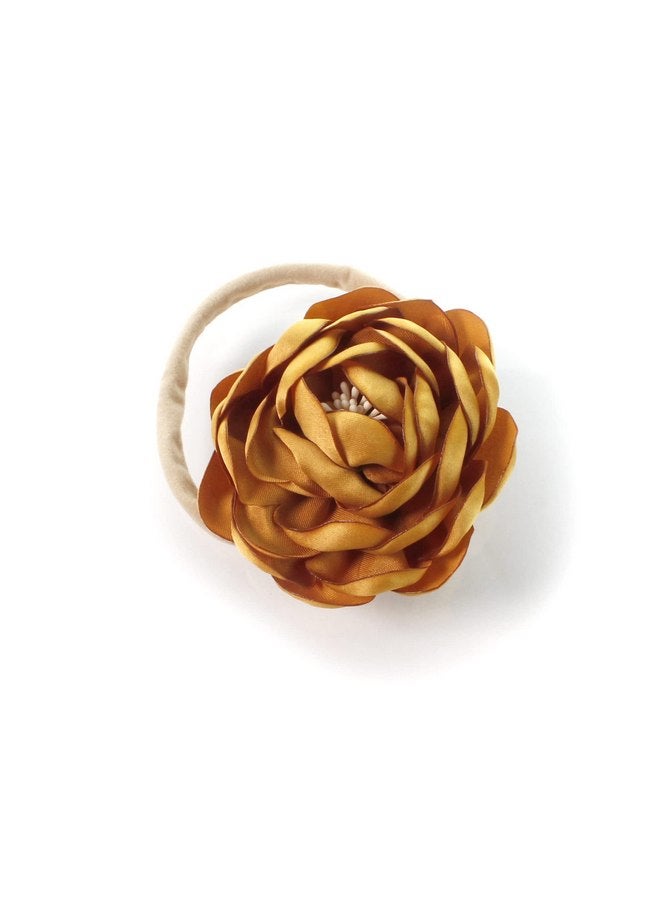 My Lello Baby Girl Ranunculus Flower Stretchy Nylon Elastic Headbands Set 2pcs - Medium - Scarlet/Old Gold - Image 3
