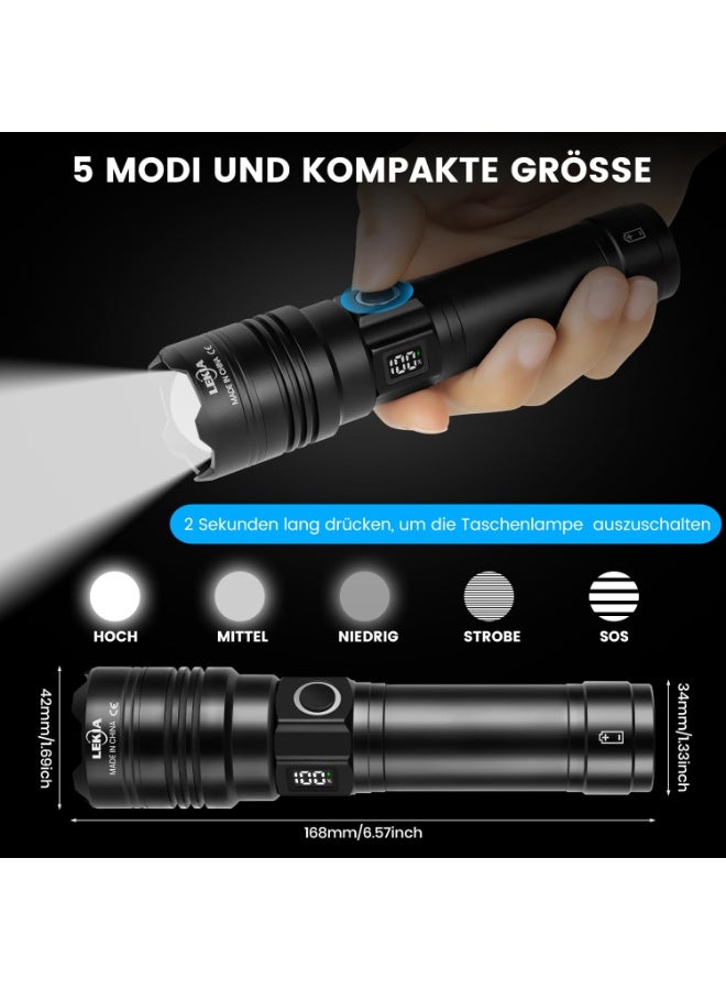 Rechargeable LED Torch - Extremely Bright 500,000 Lumens, PHM-30W USB C Military Battery Operated, 5 Modes, IPX6 Waterproof, Zoomable for Emergency, Camping - Image 5