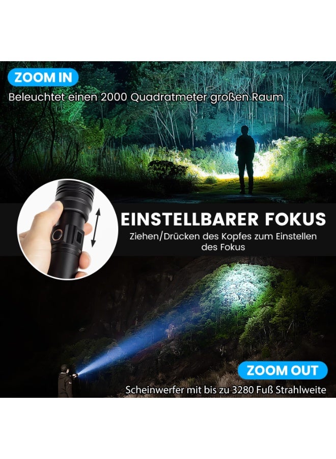 Rechargeable LED Torch - Extremely Bright 500,000 Lumens, PHM-30W USB C Military Battery Operated, 5 Modes, IPX6 Waterproof, Zoomable for Emergency, Camping - Image 3