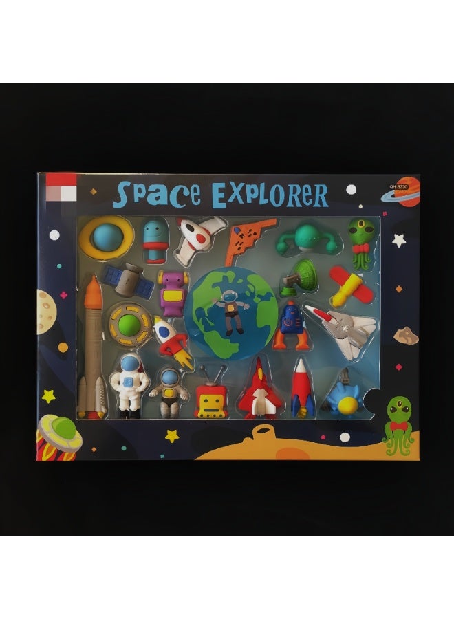 Qihao 21-Piece Space Eraser Set: Rockets, Astronauts, Planets | Educational Gift for Kids & Students - Image 2
