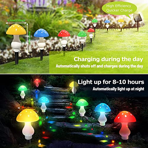 LiyuanQ Upgraded Outdoor Solar Garden Lights, 8 Pack 50 LED Mushroom Outdoor 8 Modes 23ft Waterproof Solar Powered Landscape Cute Fairy String Light for Yard Patio Outside Decor（Multicolor） - Image 4
