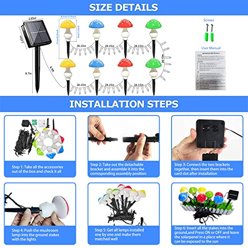 LiyuanQ Upgraded Outdoor Solar Garden Lights, 8 Pack 50 LED Mushroom Outdoor 8 Modes 23ft Waterproof Solar Powered Landscape Cute Fairy String Light for Yard Patio Outside Decor（Multicolor） - Image 3