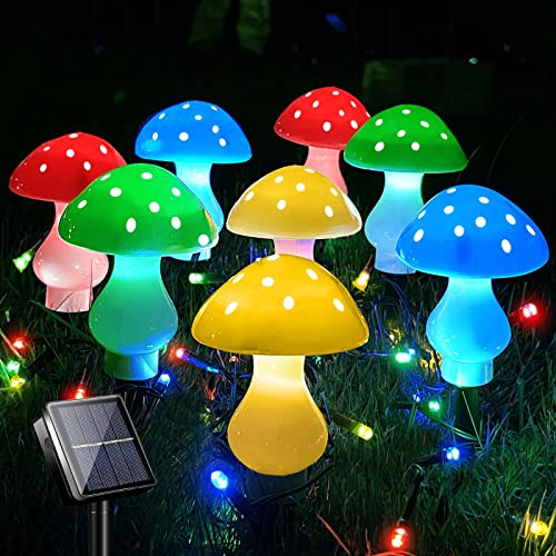 LiyuanQ Upgraded Outdoor Solar Garden Lights, 8 Pack 50 LED Mushroom Outdoor 8 Modes 23ft Waterproof Solar Powered Landscape Cute Fairy String Light for Yard Patio Outside Decor（Multicolor） - Image 1