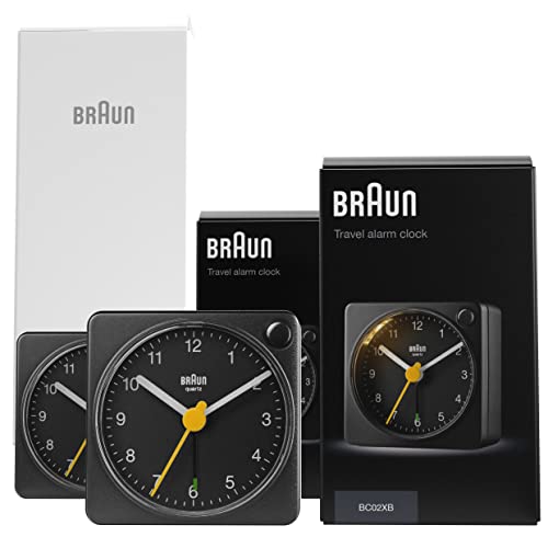 Braun Classic Black Travel Analogue Alarm Clock Home Gift Bundle with Snooze and Light Compact Size Quiet Quartz Movement Crescendo Beep Alarm in Black Model BC02XB 2 Pack - Image 1