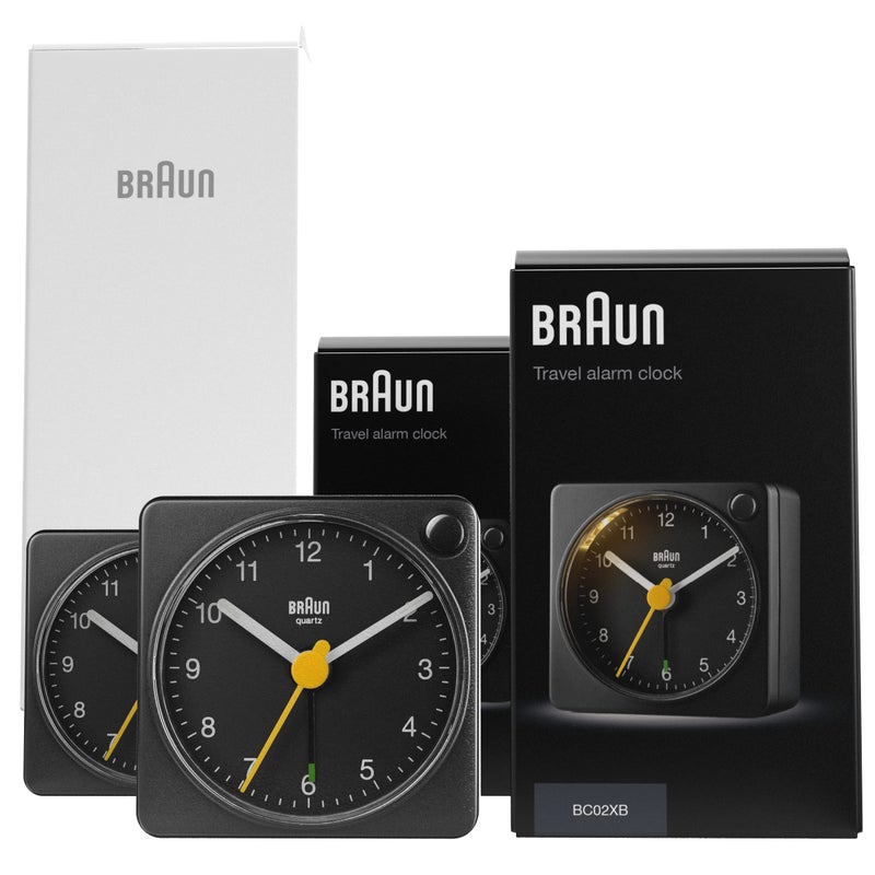 Braun Classic Black Travel Analogue Alarm Clock Home Gift Bundle with Snooze and Light Compact Size Quiet Quartz Movement Crescendo Beep Alarm in Black Model BC02XB 2 Pack - Image 2
