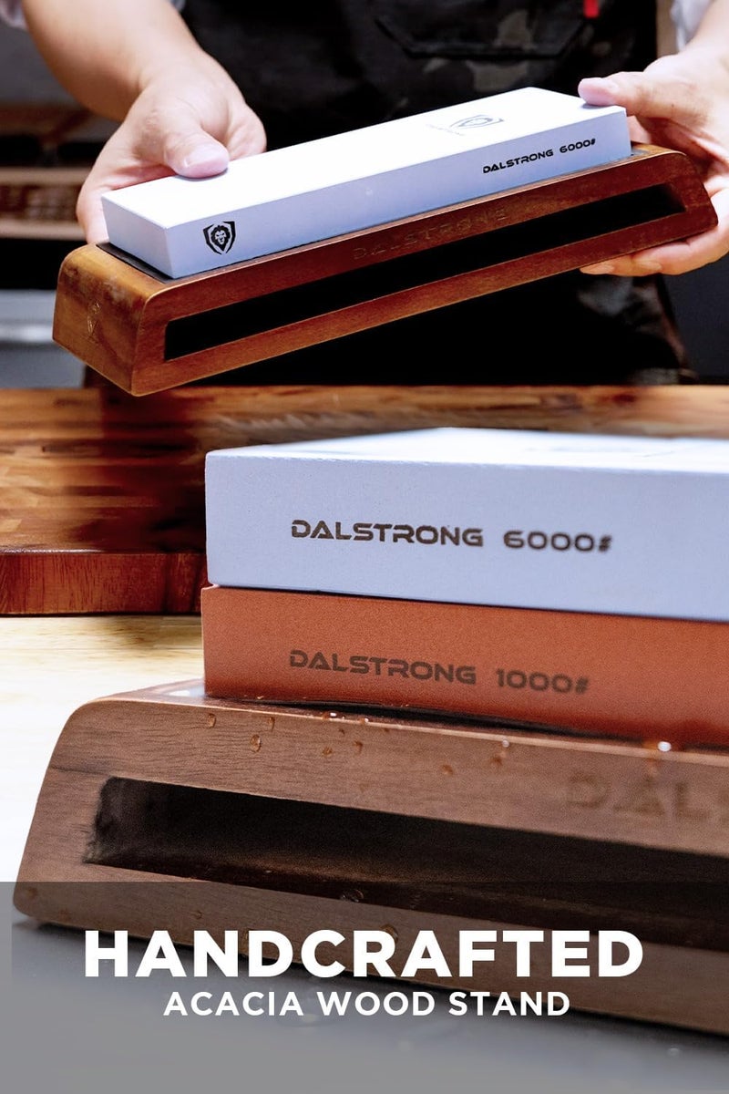Dalstrong Premium Whetstone Kit - #1000/#6000 Knife Sharpening Kit - Extra Large Grit Stones - Top-Grade Corundum - Thick Knife Sharpening Stone - Hand Crafted Acacia Wood - Whetstone Knife Sharpener - Image 4