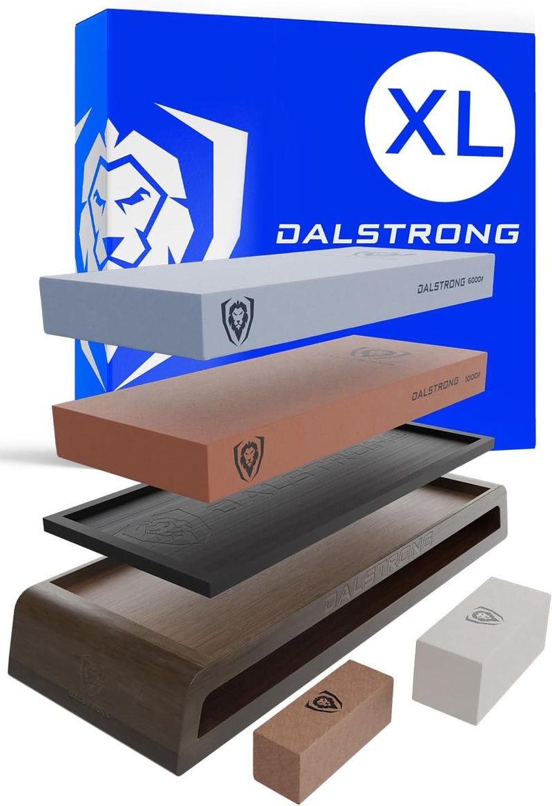 Dalstrong Premium Whetstone Kit - #1000/#6000 Knife Sharpening Kit - Extra Large Grit Stones - Top-Grade Corundum - Thick Knife Sharpening Stone - Hand Crafted Acacia Wood - Whetstone Knife Sharpener - Image 1