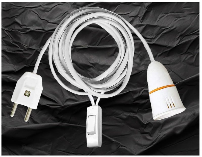 Tia Crafts حامل مصباح كهربائي مع مفتاح تشغيل/إيقاف | كابل تمديد أو سلك مرن وقابس 2 دبوس للاستخدام المتعدد التجارب، الحفلات، الزينة الاحتفالية، ديوالي، عيد الميلاد (2 متر) - Image 1