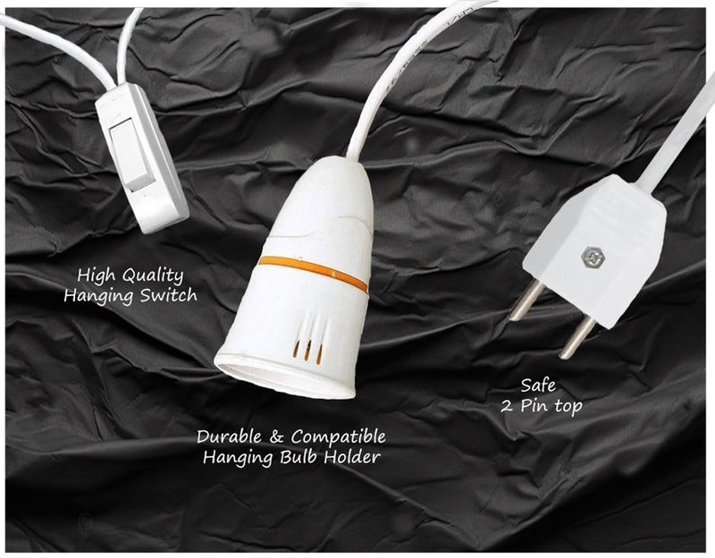 Tia Crafts حامل مصباح كهربائي مع مفتاح تشغيل/إيقاف | كابل تمديد أو سلك مرن وقابس 2 دبوس للاستخدام المتعدد التجارب، الحفلات، الزينة الاحتفالية، ديوالي، عيد الميلاد (2 متر) - Image 2