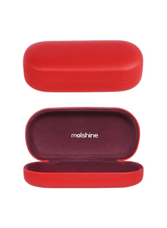 molshine Hard Shell Leather Sunglasses Case,Classic Large Glasses Case for Women Men,Sunglass Eyeglasses, Red, L - Image 1
