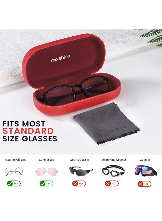 molshine Hard Shell Leather Sunglasses Case,Classic Large Glasses Case for Women Men,Sunglass Eyeglasses, Red, L - Image 3