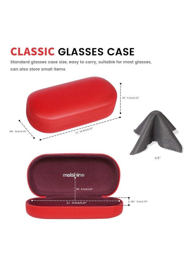 molshine Hard Shell Leather Sunglasses Case,Classic Large Glasses Case for Women Men,Sunglass Eyeglasses, Red, L - Image 2