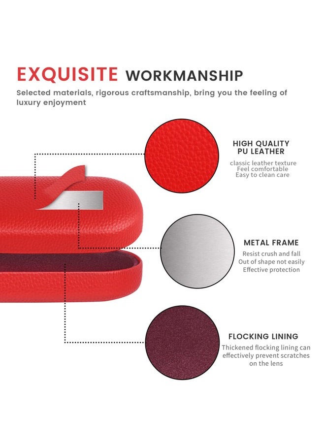 molshine Hard Shell Leather Sunglasses Case,Classic Large Glasses Case for Women Men,Sunglass Eyeglasses, Red, L - Image 4