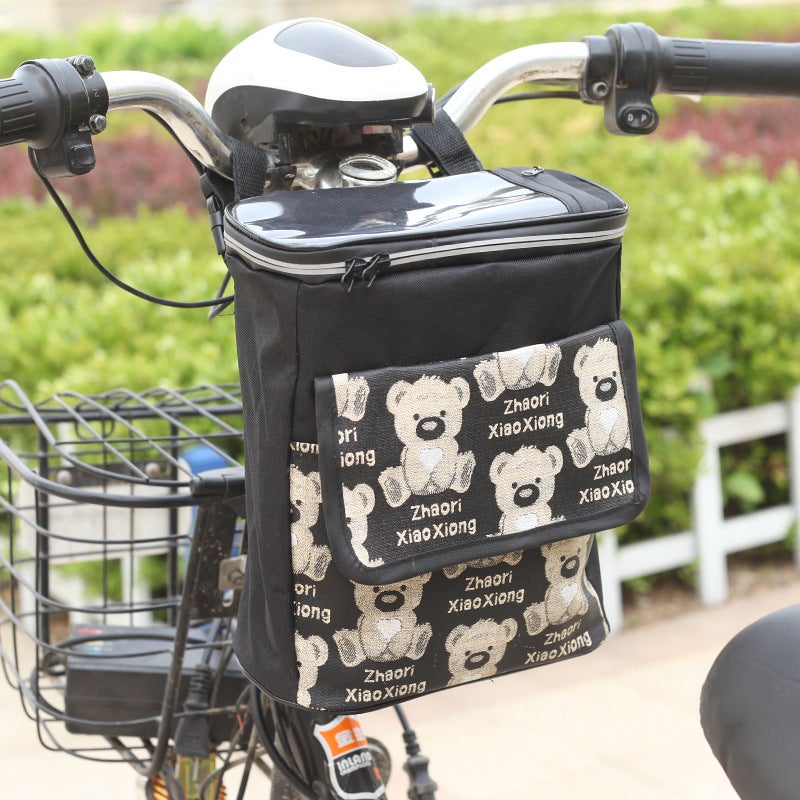 Generic Electric Car Hanging Bag Battery Car Front Rainproof Hanging Bag Self-propelled Bicycle Storage Bag Large Capacity Touch Screen Bag Leather Black Bear 