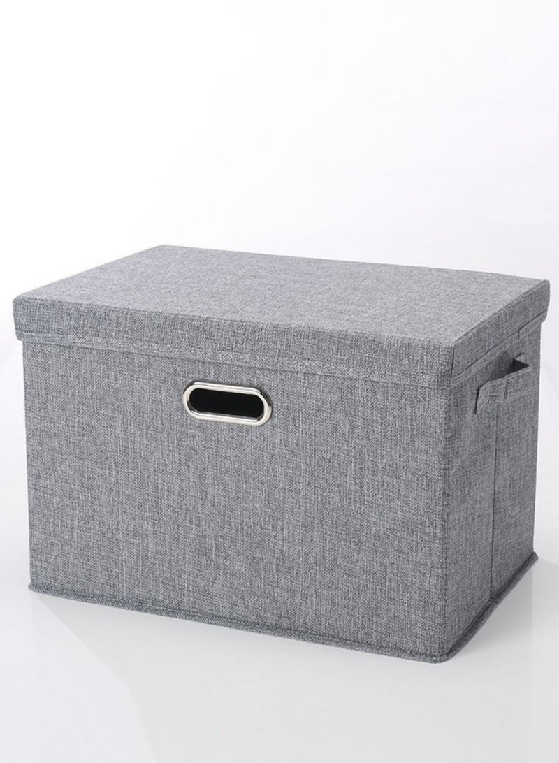 لوبيتيز صناديق التخزين القابلة للطي من القطن الكتان مع الأغطية تزيين صندوق التخزين المقبض مع غطاء حماية البيئة تخزين نسيج دائم لغرفة النوم غرفة المعيشة (رمادي ، 32 * 24 * 18سنتيمتر) - Image 2
