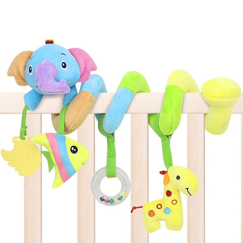 Caterbee Baby Car Seat Toys Soft Hanging Plush Toy with Rattle Teether Sensory Development Toy for Infants Elephant - Image 4
