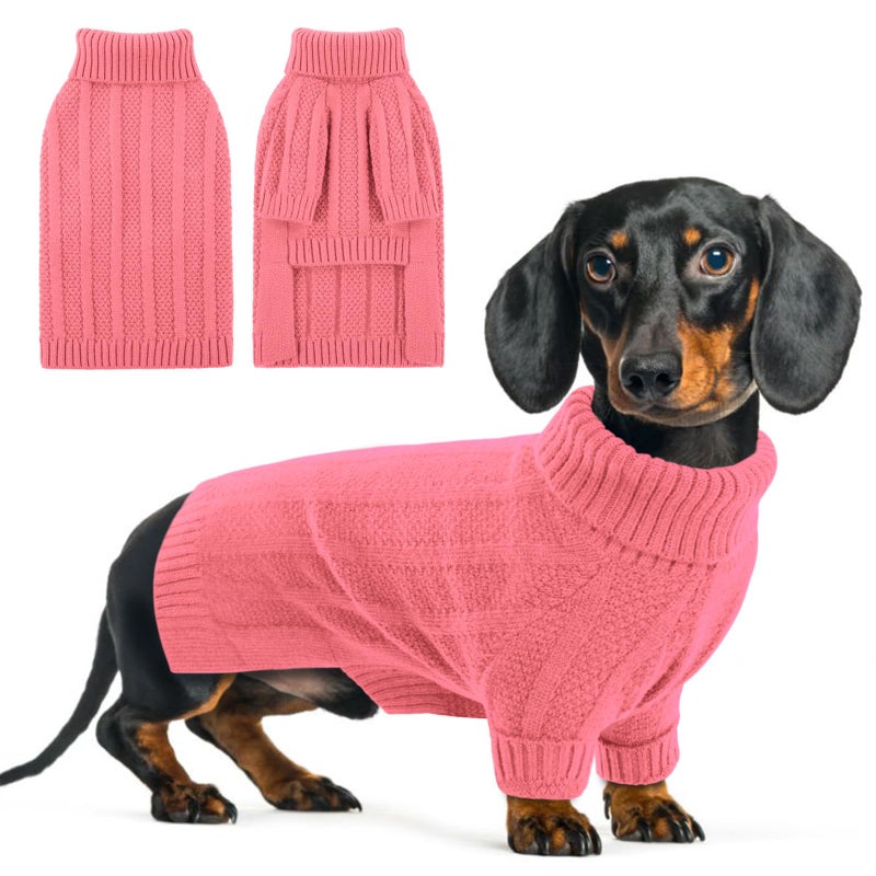 Queenmore XSmall Dog Sweater - Soft Knitted Turtleneck Pullover for Dogs, Chihuahua (Pink, XS) - Image 1