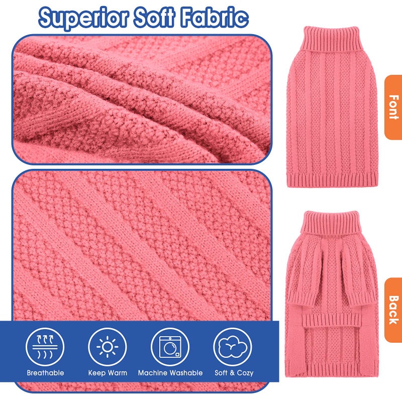 Queenmore XSmall Dog Sweater - Soft Knitted Turtleneck Pullover for Dogs, Chihuahua (Pink, XS) - Image 3