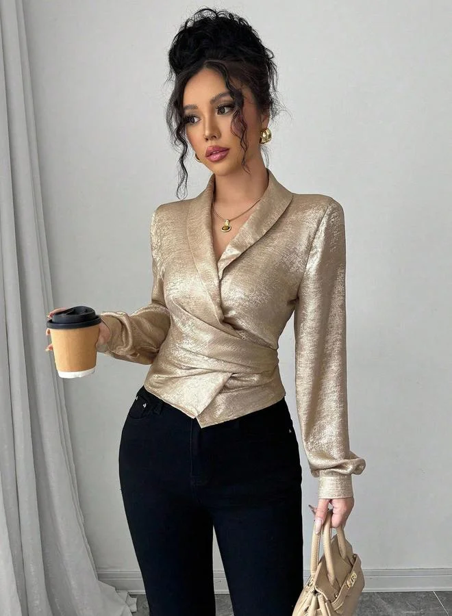 Take Two Women Solid V Neck Fitted Wrap Top