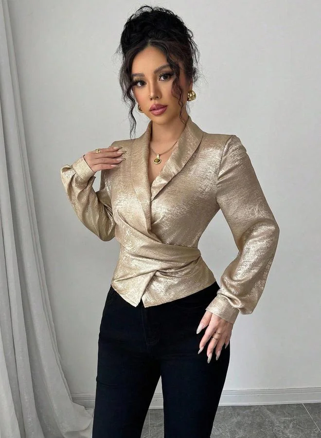 Take Two Women Solid V Neck Fitted Wrap Top