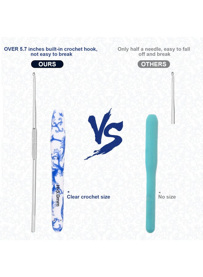 BCMRUN Crochet Hooks Set with Case 14 Size Blue and White Porcelain Pattern for Arthritis Hands, 2.25mm(B)-10mm(N) Crochet Needles for Beginners, Mothers Day Gift, Crochet Lovers (Azure) - Image 4