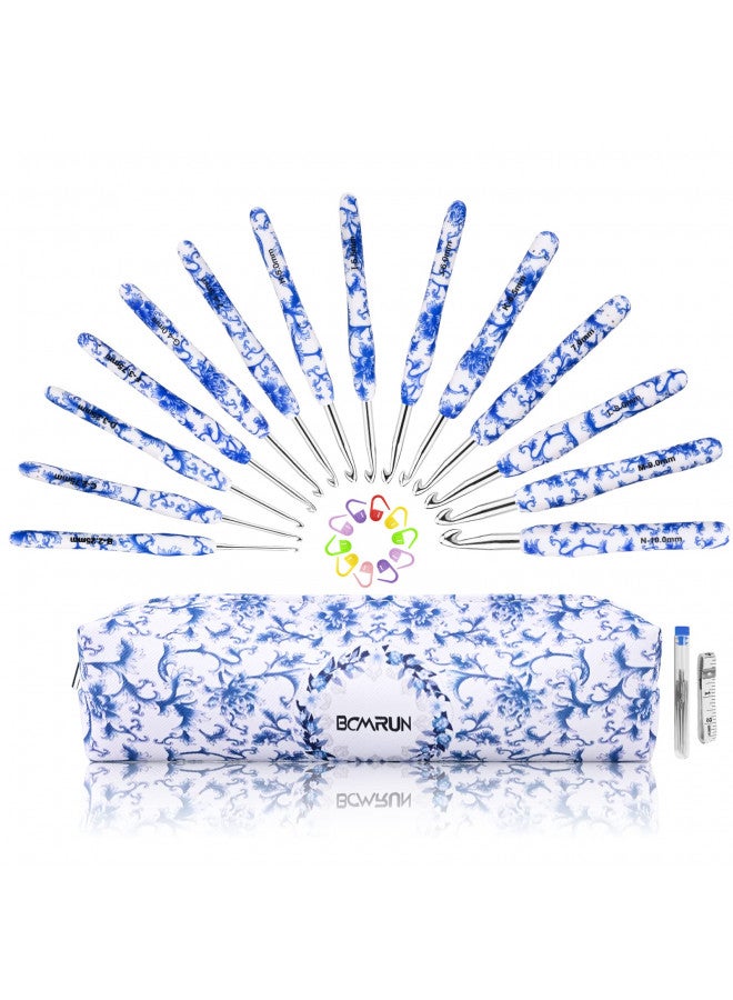 BCMRUN Crochet Hooks Set with Case 14 Size Blue and White Porcelain Pattern for Arthritis Hands, 2.25mm(B)-10mm(N) Crochet Needles for Beginners, Mothers Day Gift, Crochet Lovers (Azure) - Image 1