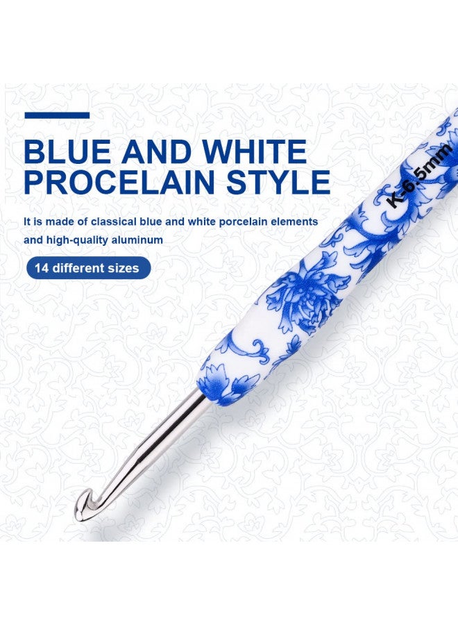 BCMRUN Crochet Hooks Set with Case 14 Size Blue and White Porcelain Pattern for Arthritis Hands, 2.25mm(B)-10mm(N) Crochet Needles for Beginners, Mothers Day Gift, Crochet Lovers (Azure) - Image 3