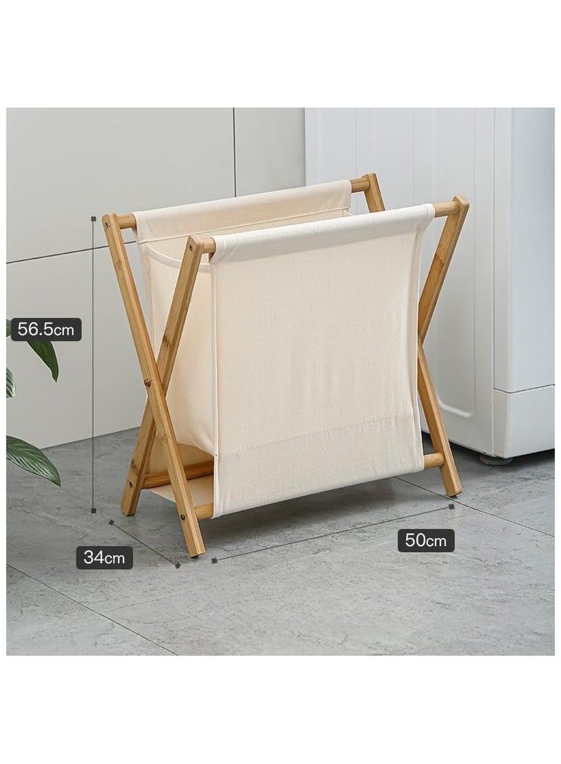 Wood X-Frame Laundry Hamper, Folding Large Wooden Baskets with Handle, Sorter for Blankets Clothes Pillows Towels, 56.5×50×34CM - Image 4
