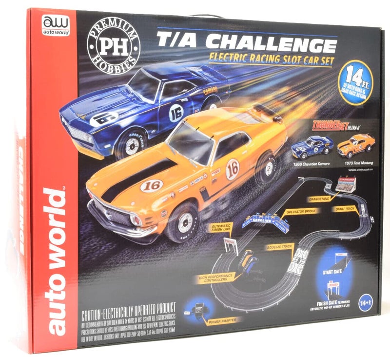 Auto WorldPremium Hobbies TA Challenge Mustang VS Camaro HO Scale Slot Car Race Set CP7973