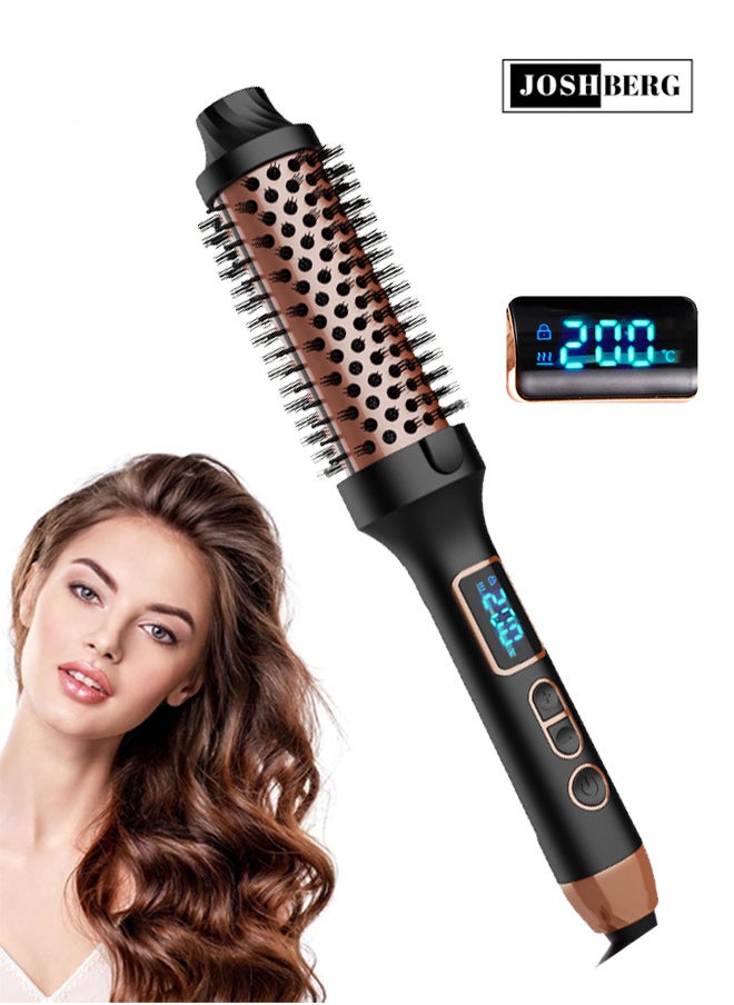 Joshberg 38mm Ceramic Curling Iron,Thermal Round Brush for Blowout Look, Heated Hair Curling Brush with Led Display, Curling Iron Styler with 10 Temperature Control, Dual Voltage for Travel, Rose Gold  - Image 1