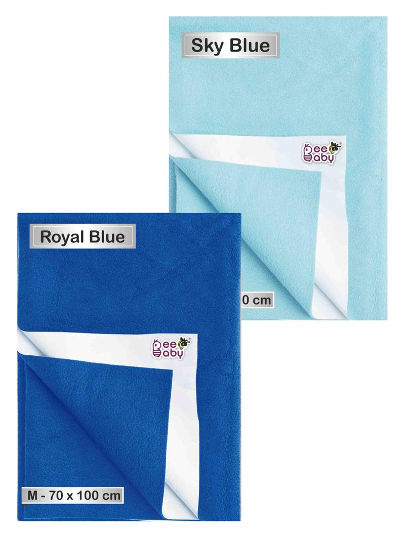 BeeBaby UltraDry Waterproof Quick Dry Sheets for Baby. High Absorbent, Anti - Piling, Reusable Bed Protector for Infants, New Born, Toddlers. (Medium - 70cm x 100cm) (Dark Blue, Sky Blue - Pack of 2) - Image 1