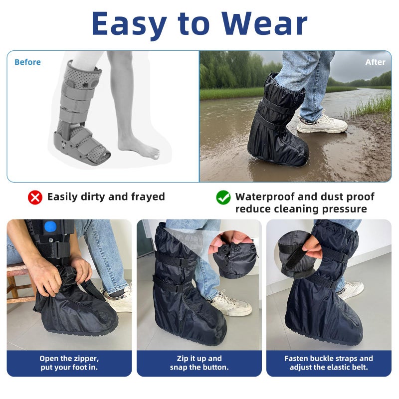FONOFOX Waterproof Boot Cover for Medical and Orthopedic Boots, Heavy-Duty Non-Slip Sole, Reusable Shoe Protector for Rain, Snow, Beach, Garden, Indoor & Outdoor Use-Small-(Please Measure The Medical Boot Carefully) - Image 5