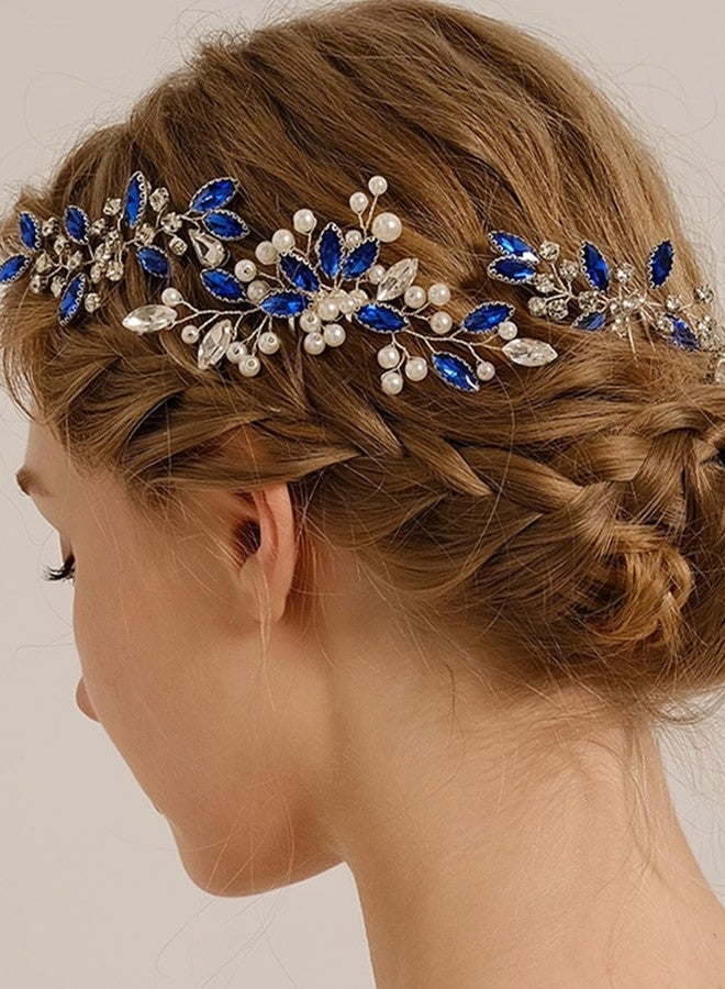 Missgrace Bride Blue Wedding Hair Side Comb with Hair Pins Pearls Women Hair Comb Rhinestone Crystal Headpiece Dainty Bridal Hair Accessories for Women - Image 2