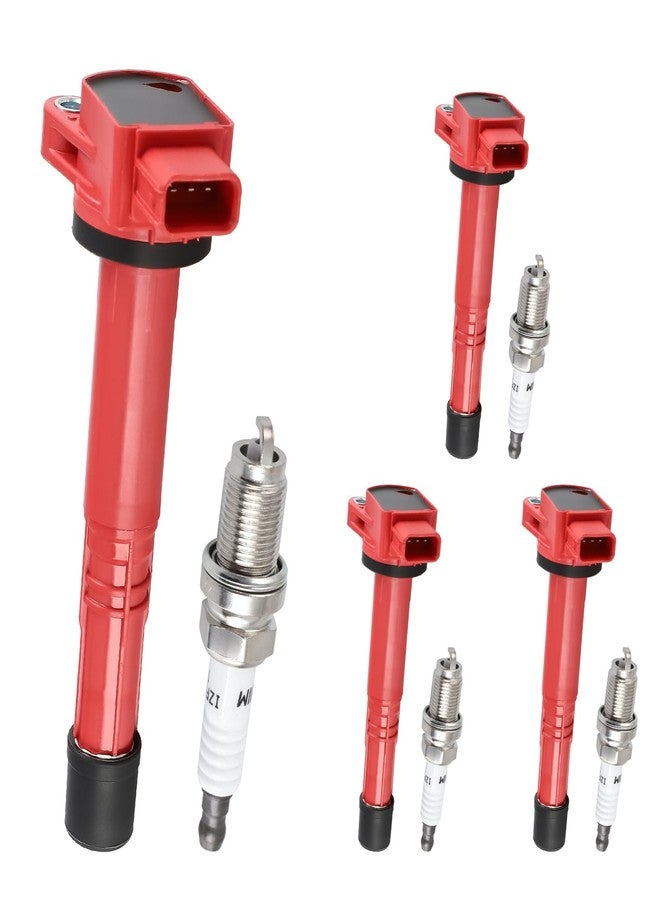 Pindex 4 Pack Ignition Coils and Iridium Spark Plugs,UF311 92213 Coil Pack Kits Compatible with 2002-2011 Acura Honda RSX Civic CRV Element 2.0L 2.4L Replacement UF311 UF583 C1382 30520-RRA-007 - Image 1